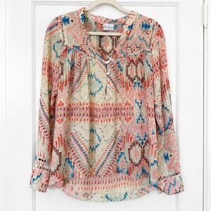 Dolan Boho Abstract Print Peasant Blouse Large
